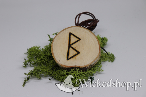 Naszyjnik Runa Berkano - Amulet dla Kobiet - ręcznie wypalany na drewnie - Duży
