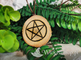 Naszyjnik Drewniany - Pentakl - Pentagram - ręcznie wypalany na drewnie