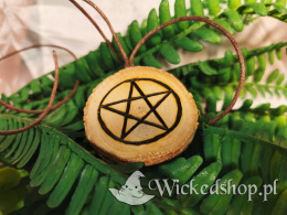 Naszyjnik Drewniany - Pentakl - Pentagram - ręcznie wypalany na drewnie