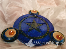 Świecznik Pentagram - Pentakl - ręcznie robiony - Błękitna Noc